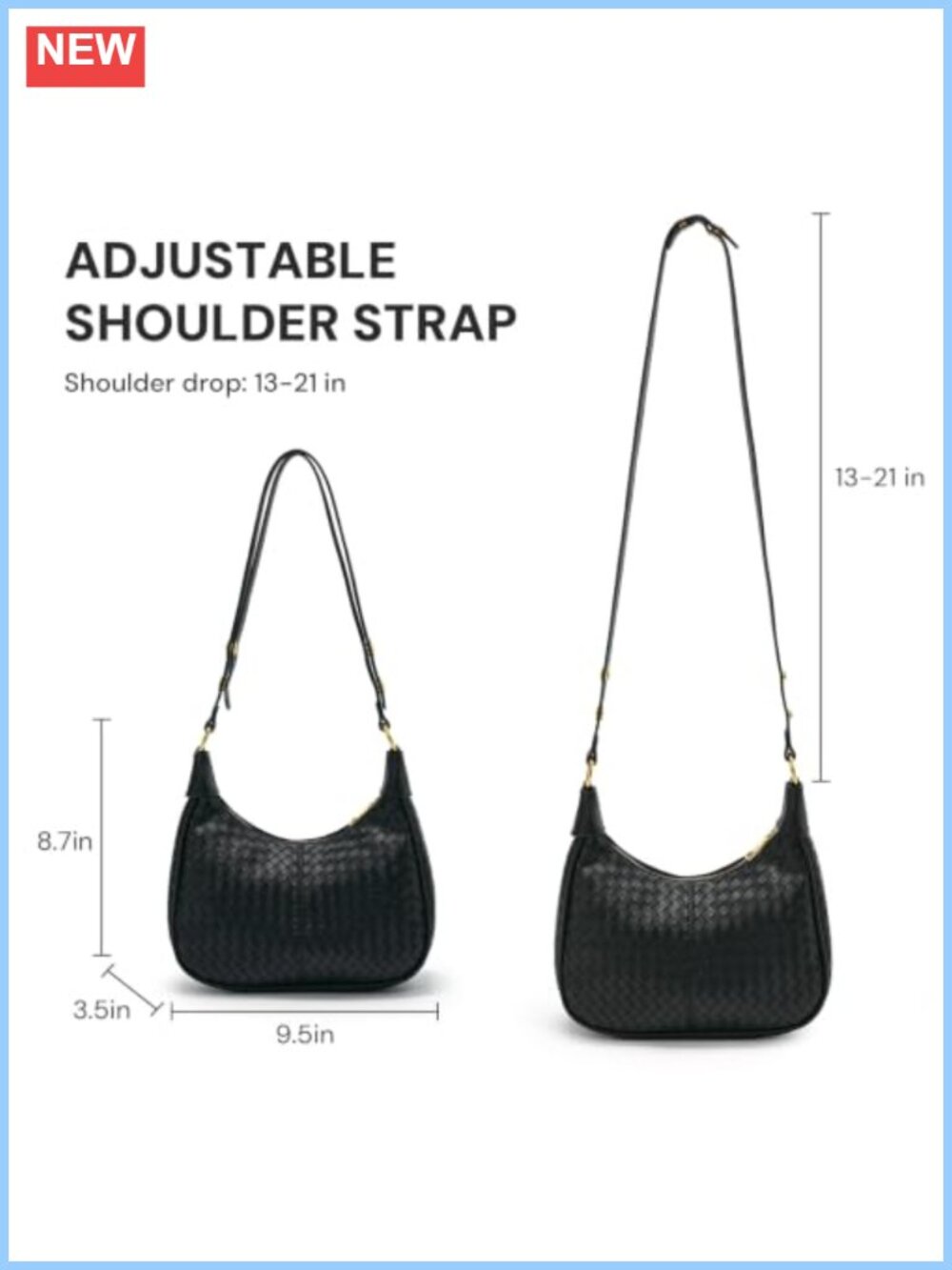 Woven Crescent Shoulder Bag Vegan Leather Small Purse with Zipper - Picture 2 of 6